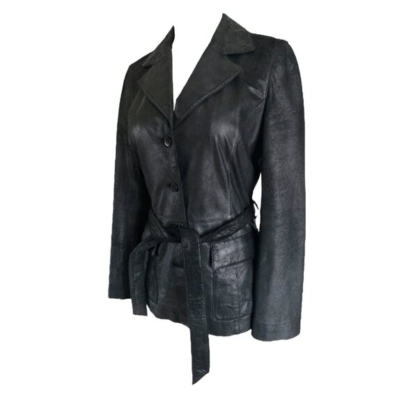 Burberry Leather Belted Jacket Black Leather BURBERRY London Coat Size S - 38 - Picture 15 of 16